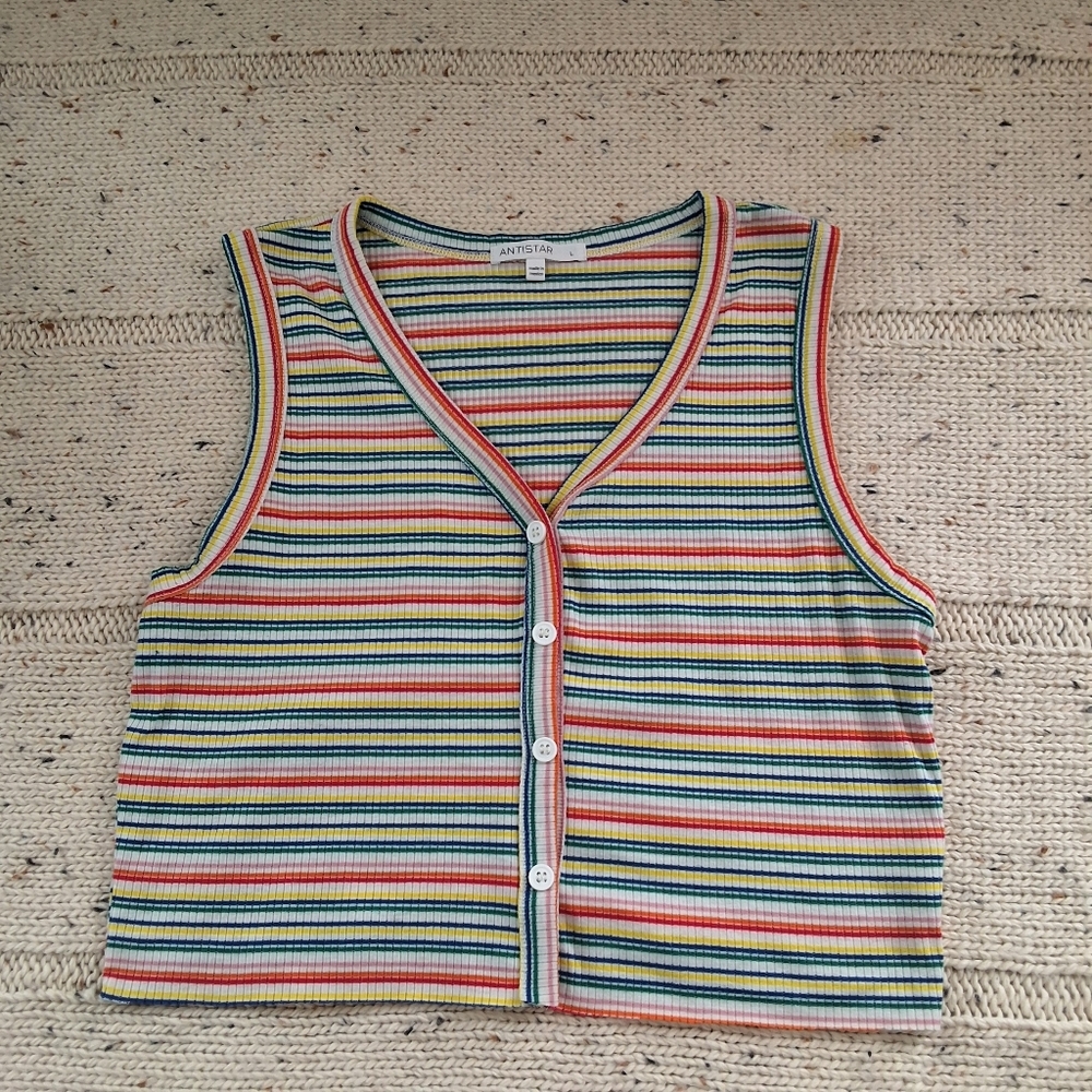 Colorful Striped Button-Up Tank Top